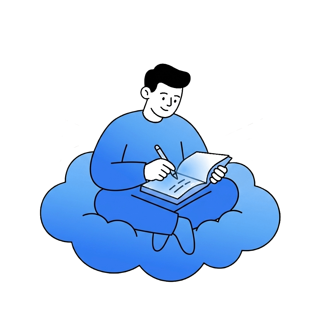 A person writing in a journal on a cloud